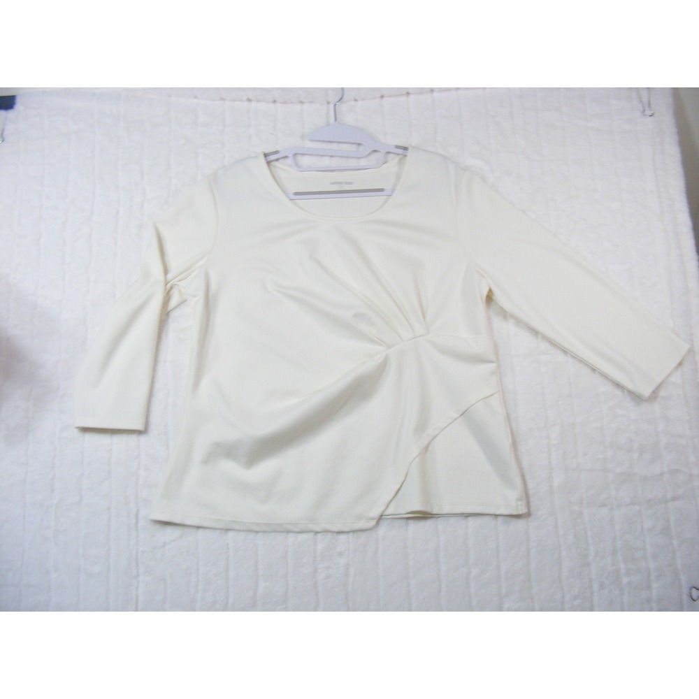 Lands' End Blouse Womens L/P Ivory Excellent 3/4 Sleeve Pleated Wrap Front Top